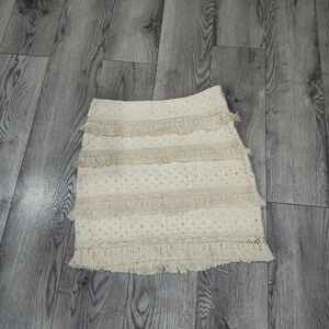 HD in Paris Cream Fringe & Eyelet Mini Skirt